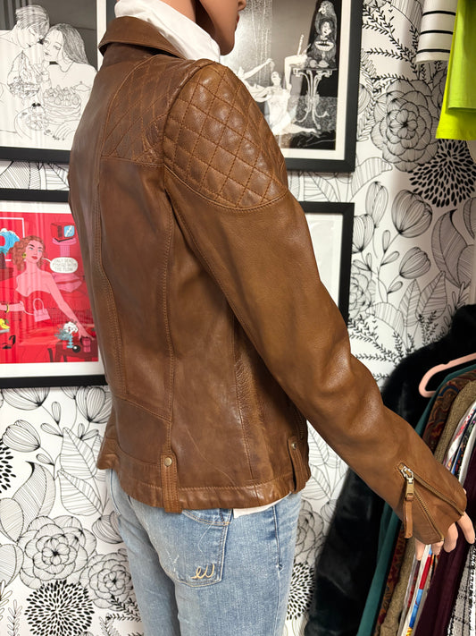 Tommy Hilfiger Genuine Leather Moto Jacket – Cognac Brown – Size S – NWT