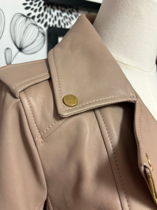 Genuine Leather Lace-Up Moto Jacket – Blush Nude (XS)