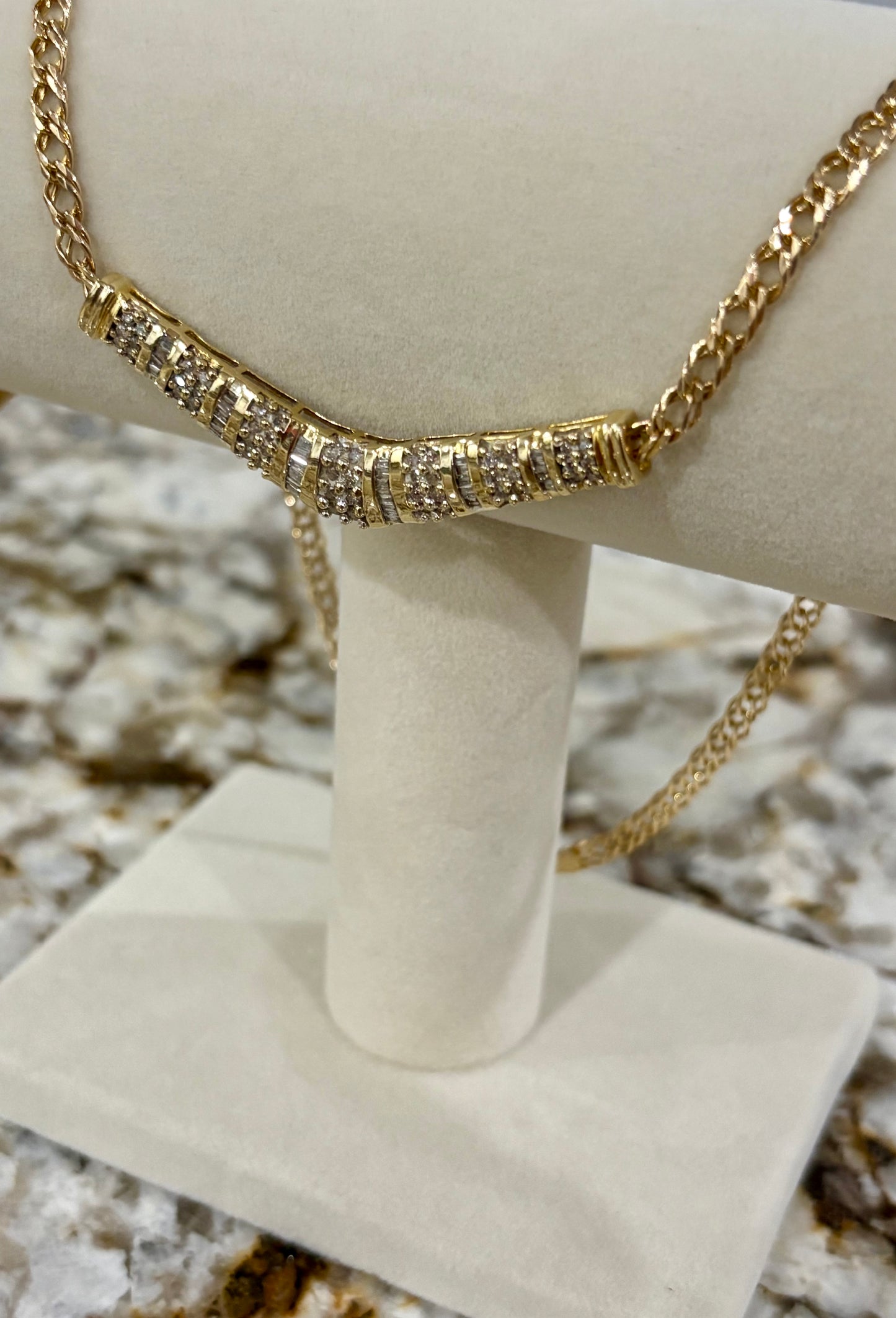 14K Gold Diamond Accent Bar Necklace