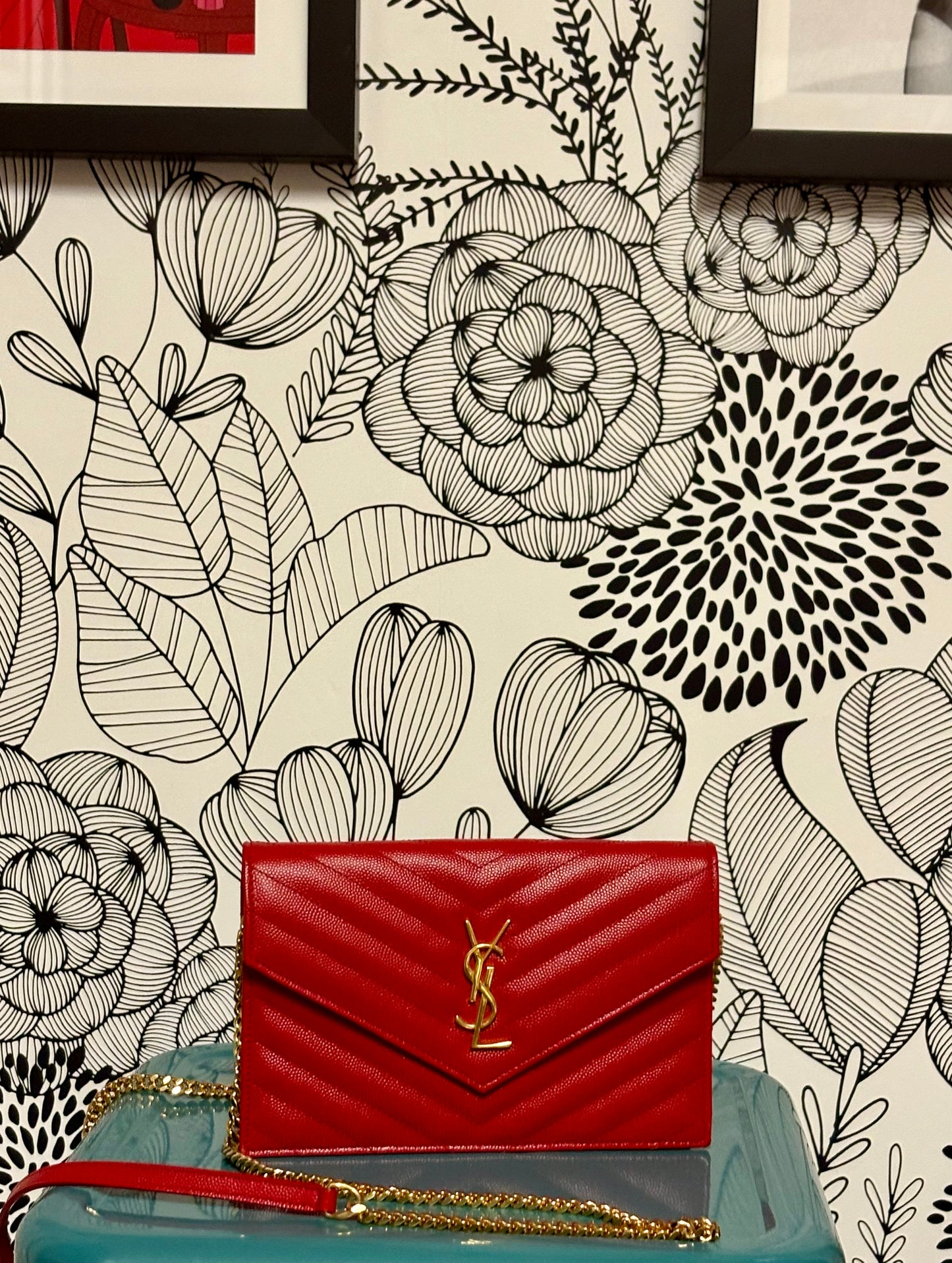 YSL Red Leather Chain Bag