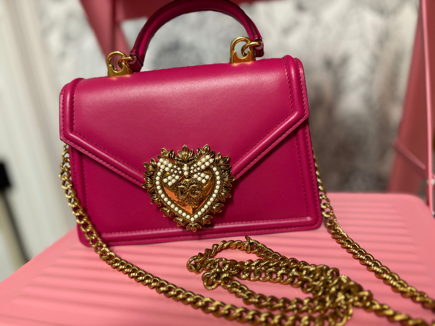 Dolce & Gabbana Devotion Mini Top Handle Bag in Hot Pink – New with Box
