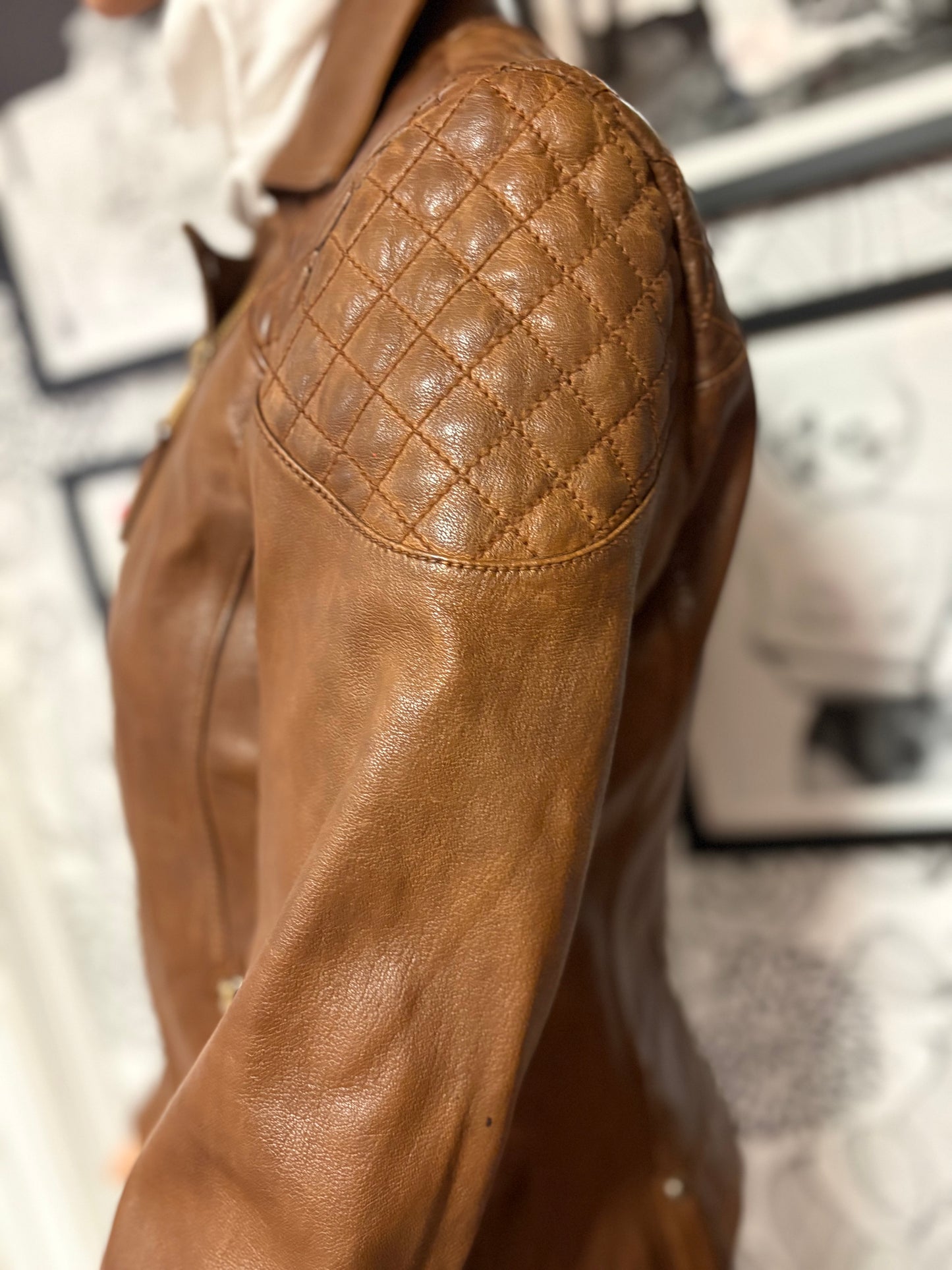 Tommy Hilfiger Genuine Leather Moto Jacket – Cognac Brown – Size S – NWT