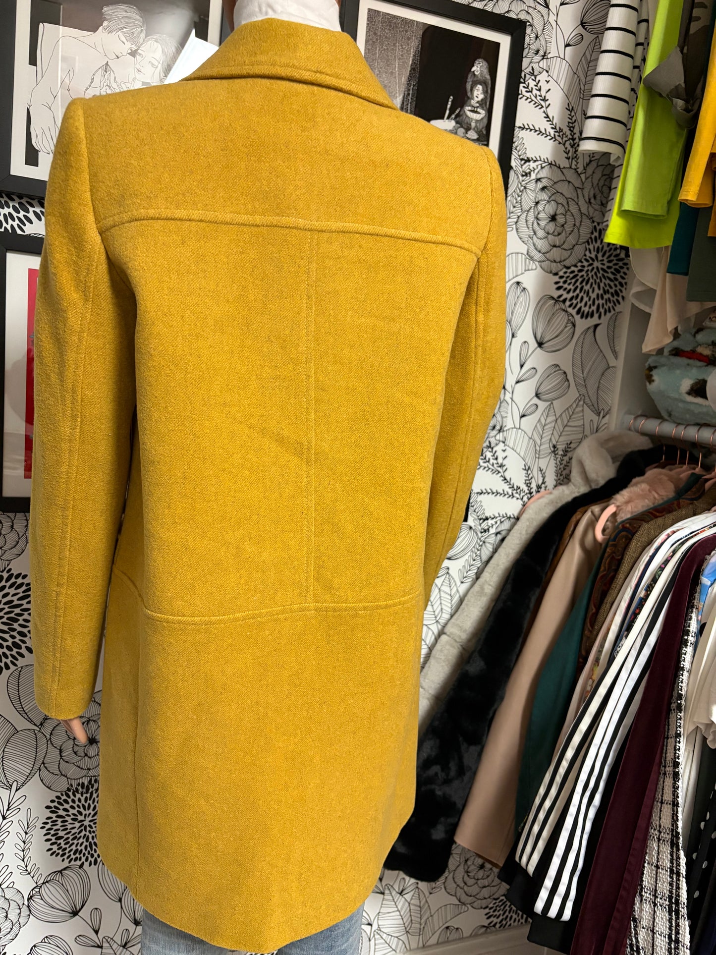 MNG Mango Mustard Yellow Double Breasted Wool Coat – New With Tags
