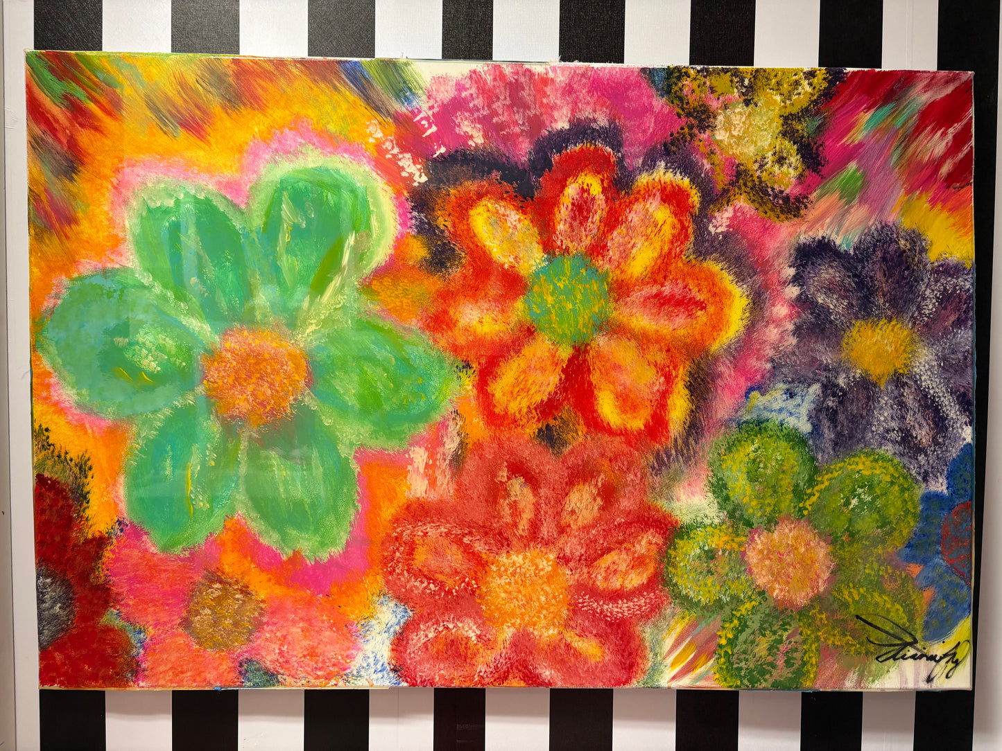 Bloom Anyway 🌸 Original Mixed-Media Painting by Jiah
24” x 36” | Hand-Painted | Signed Original | Resin Finish