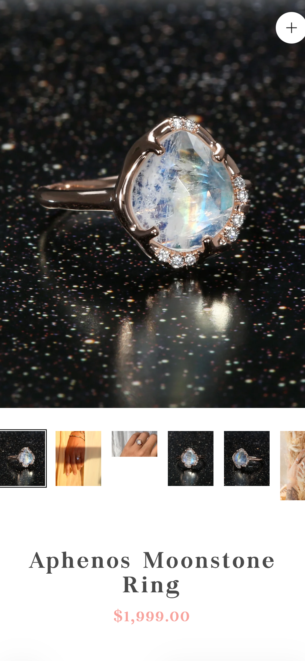Sirciam Aphenos Rainbow Moonstone & Diamond Ring size 7– Handmade 14K Gold