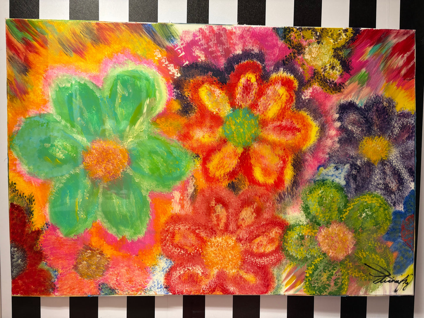Bloom Anyway 🌸 Original Mixed-Media Painting by Jiah
24” x 36” | Hand-Painted | Signed Original | Resin Finish
