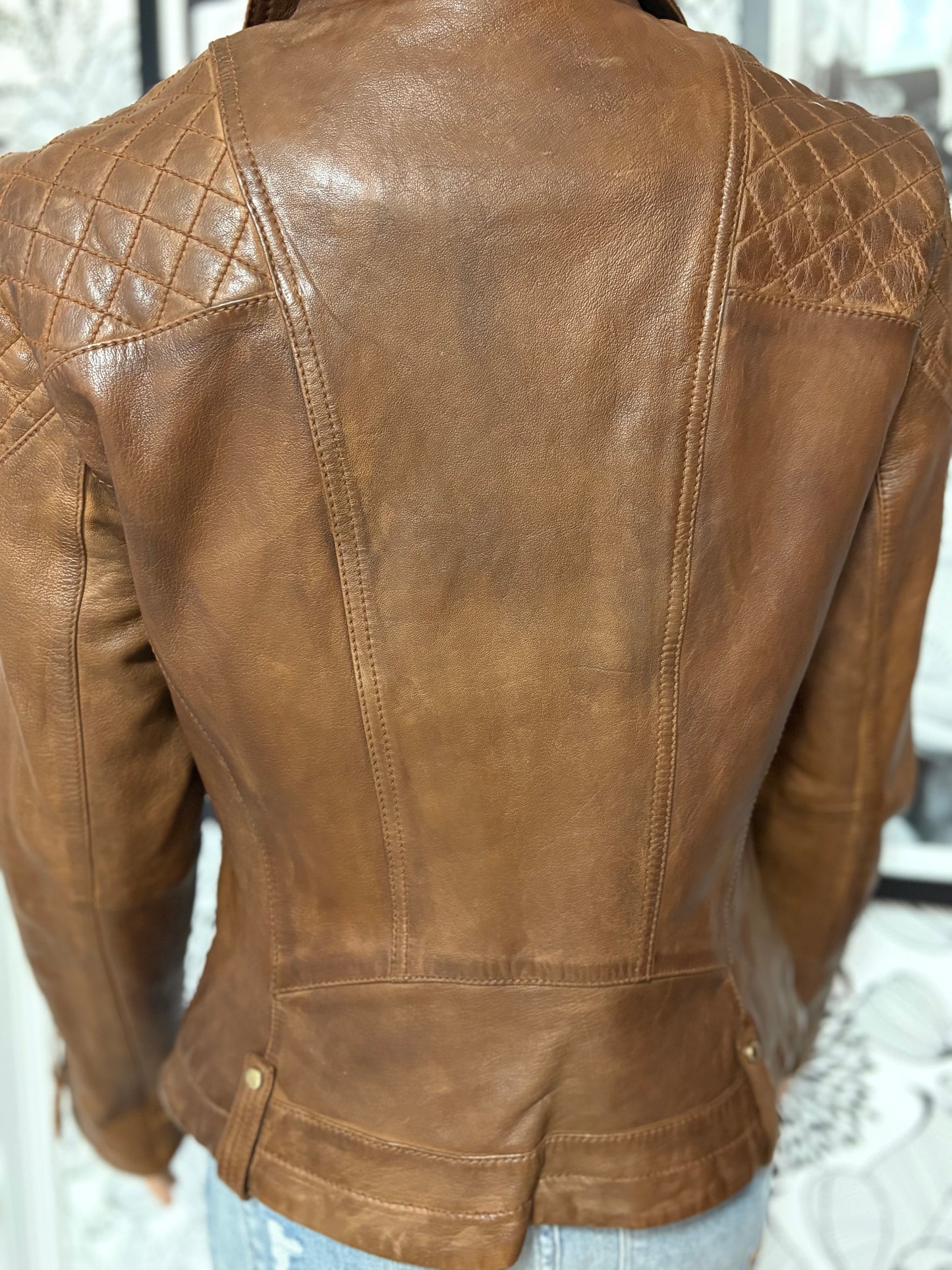Tommy Hilfiger Genuine Leather Moto Jacket – Cognac Brown – Size S – NWT