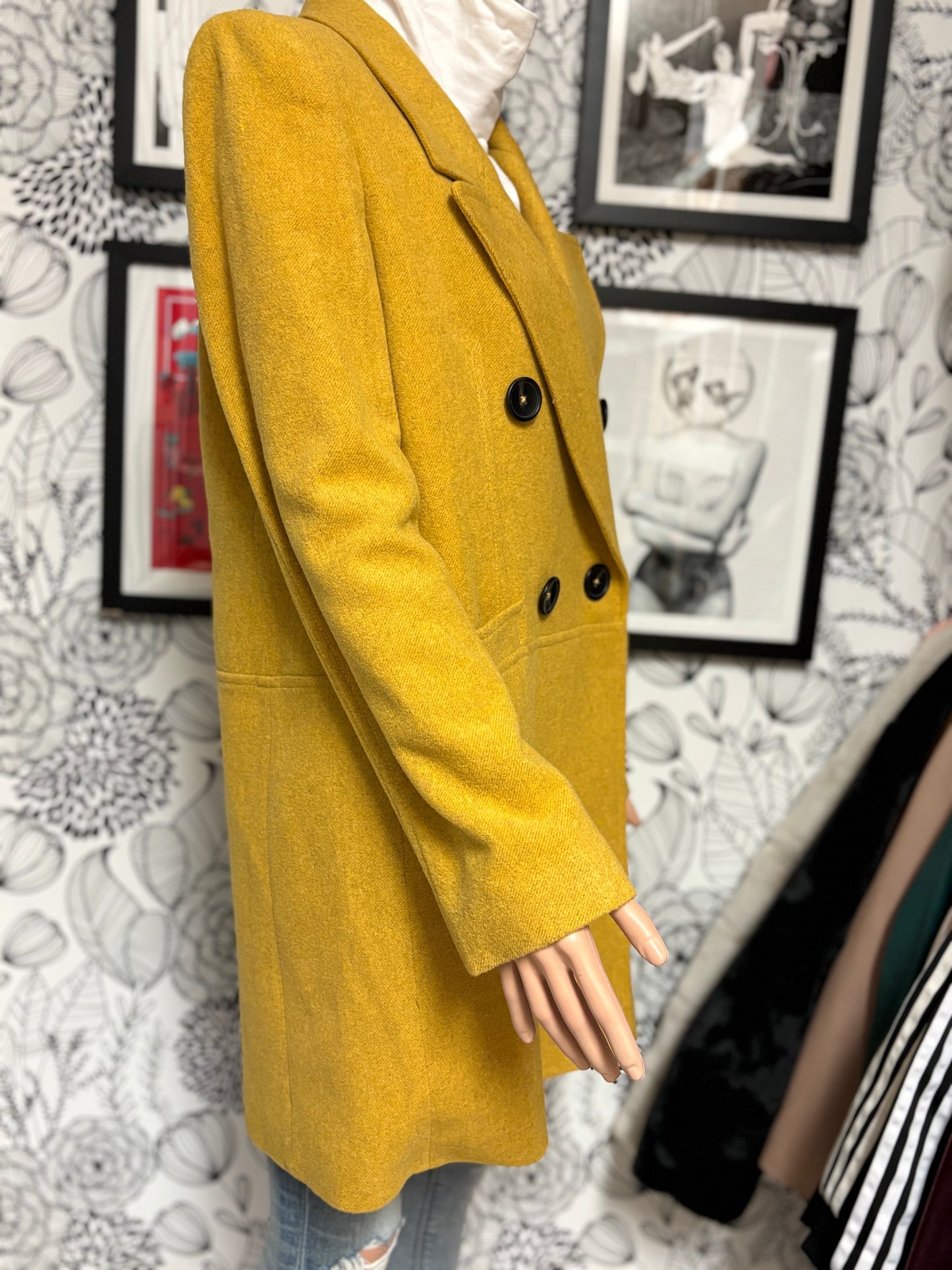 MNG Mango Mustard Yellow Double Breasted Wool Coat – New With Tags
