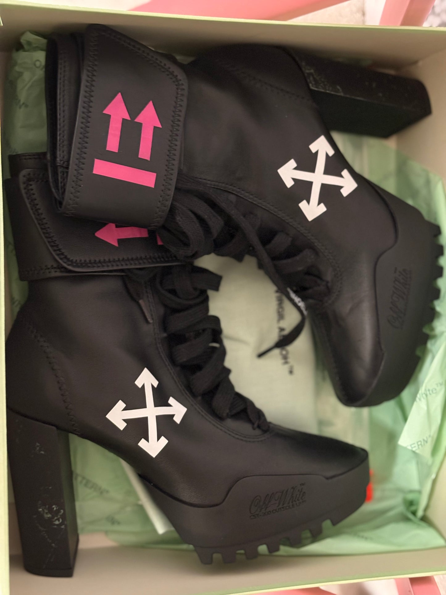 Off-White Arrow Moto Wrap Platform Heeled Boots – Virgil Abloh – Size 37 – New
