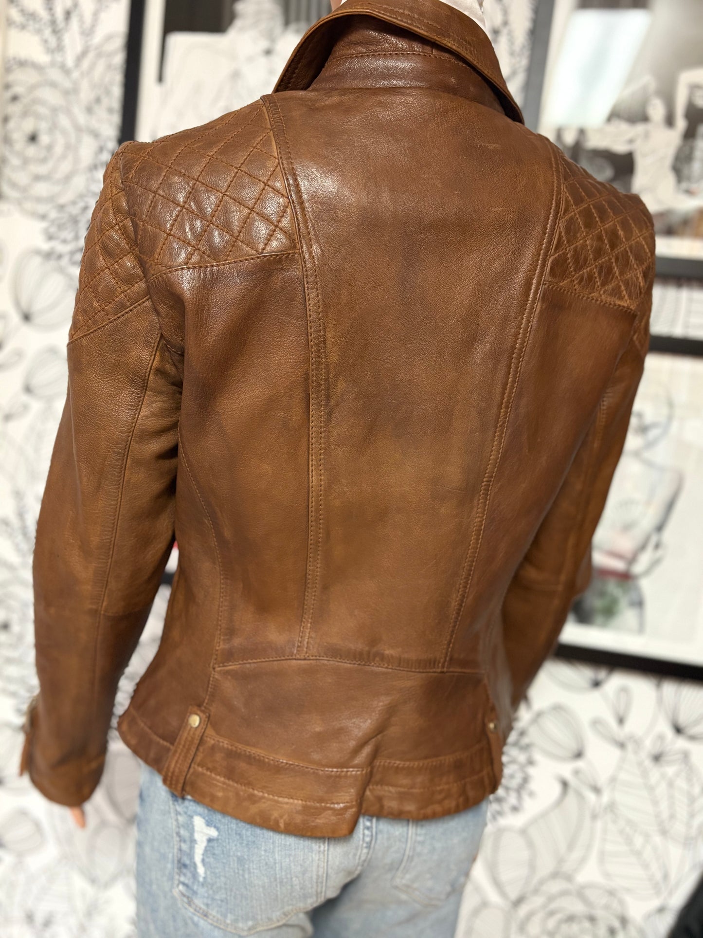 Tommy Hilfiger Genuine Leather Moto Jacket – Cognac Brown – Size S – NWT