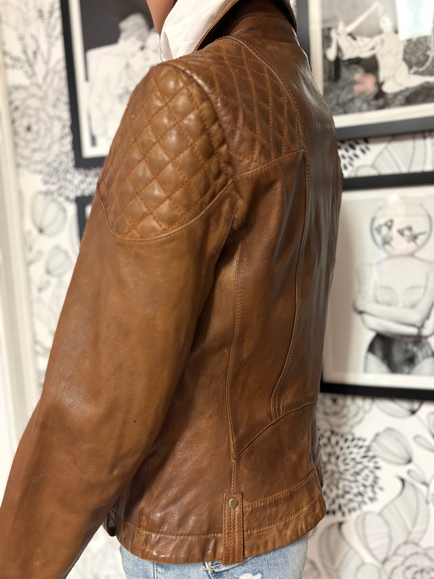 Tommy Hilfiger Genuine Leather Moto Jacket – Cognac Brown – Size S – NWT