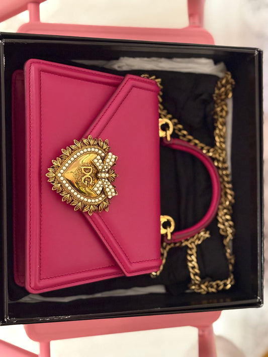 Dolce & Gabbana Devotion Mini Top Handle Bag in Hot Pink – New with Box