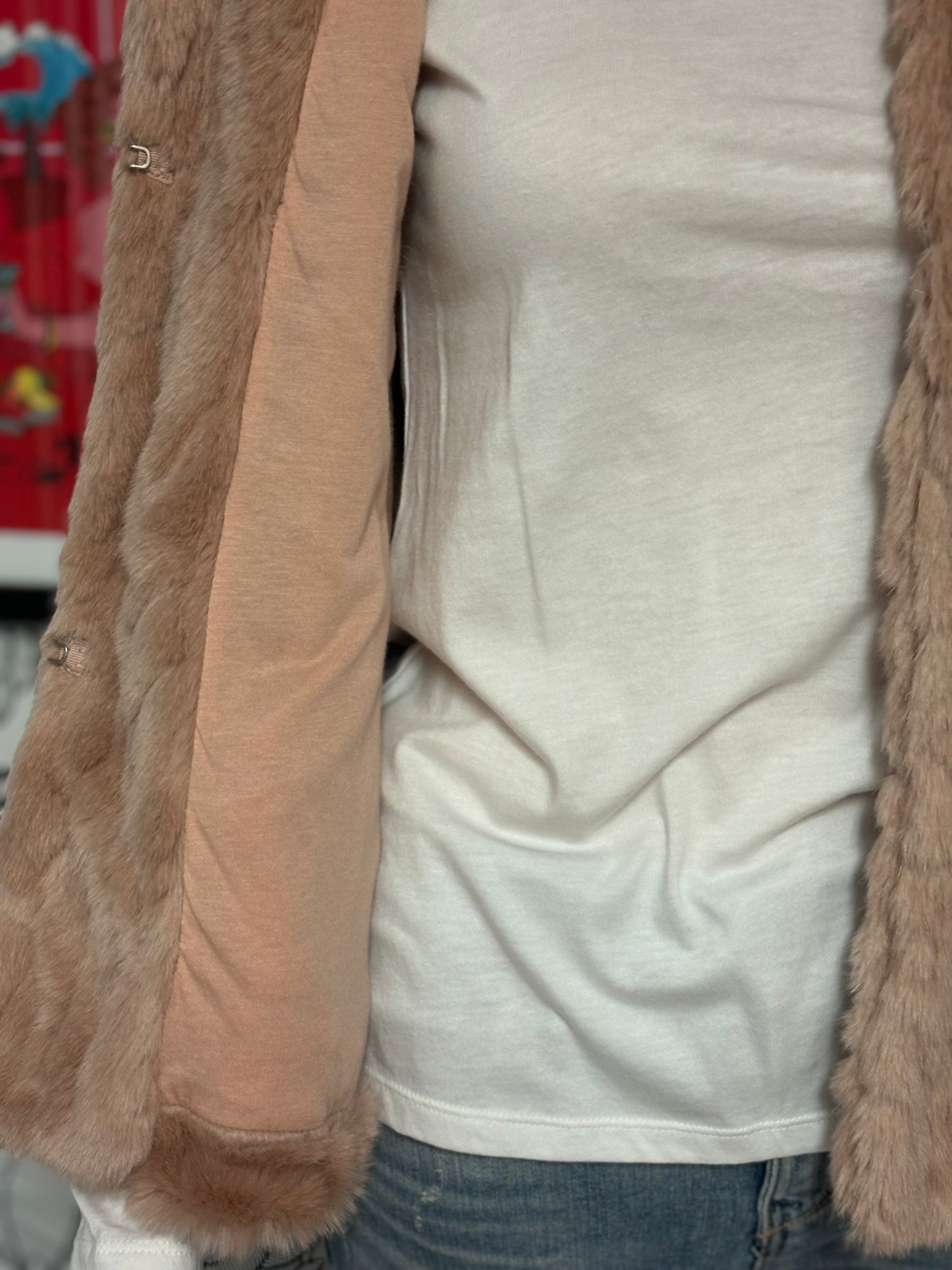 Express Faux-Fur Hooded Vest – Blush Nude (XS/S, NWT)