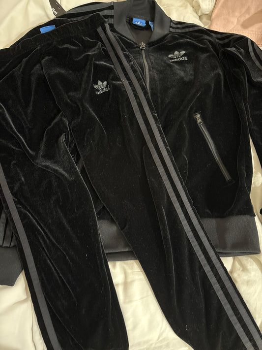 Adidas Originals Black Velour Two-Piece Track Set