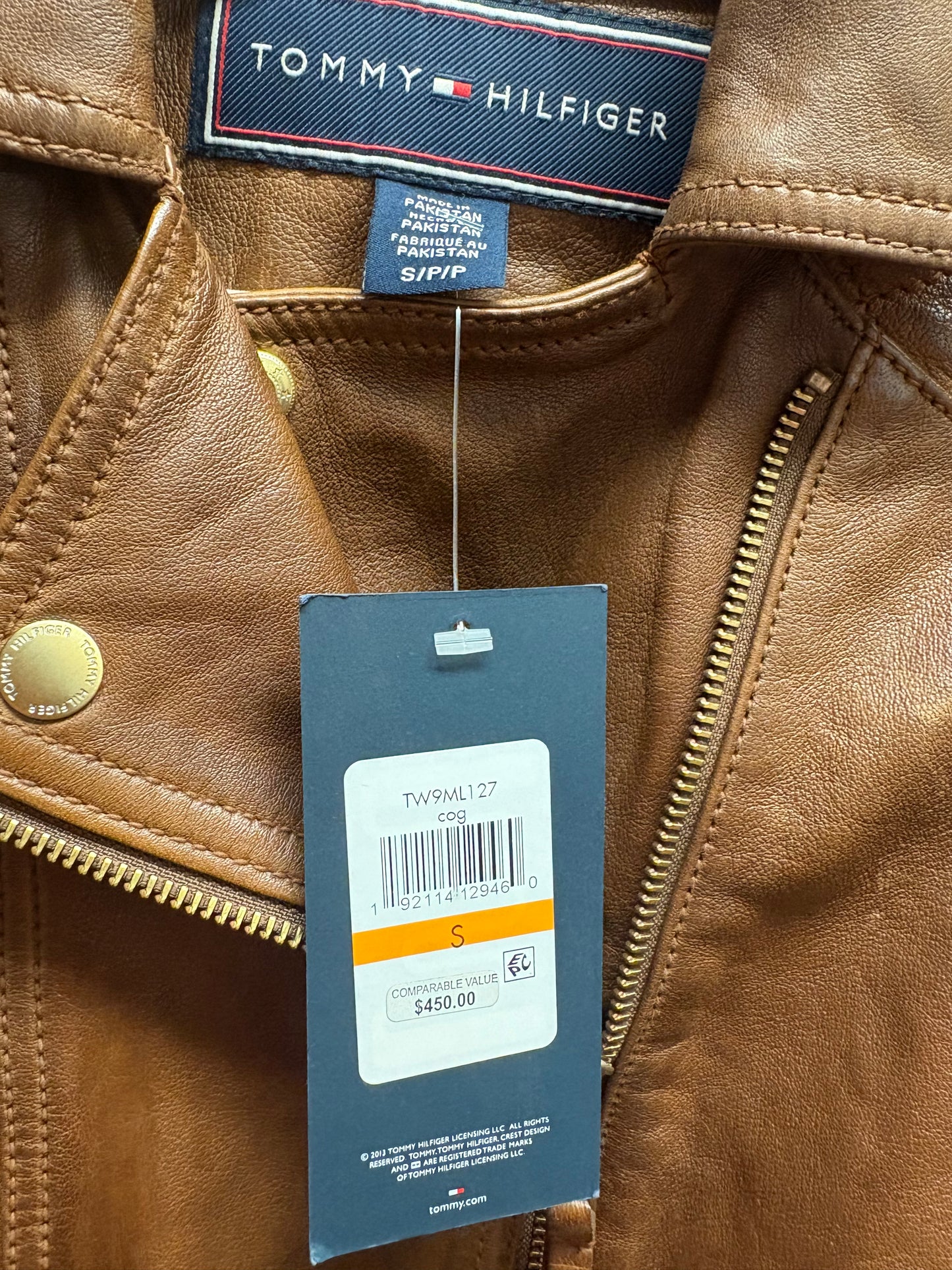 Tommy Hilfiger Genuine Leather Moto Jacket – Cognac Brown – Size S – NWT