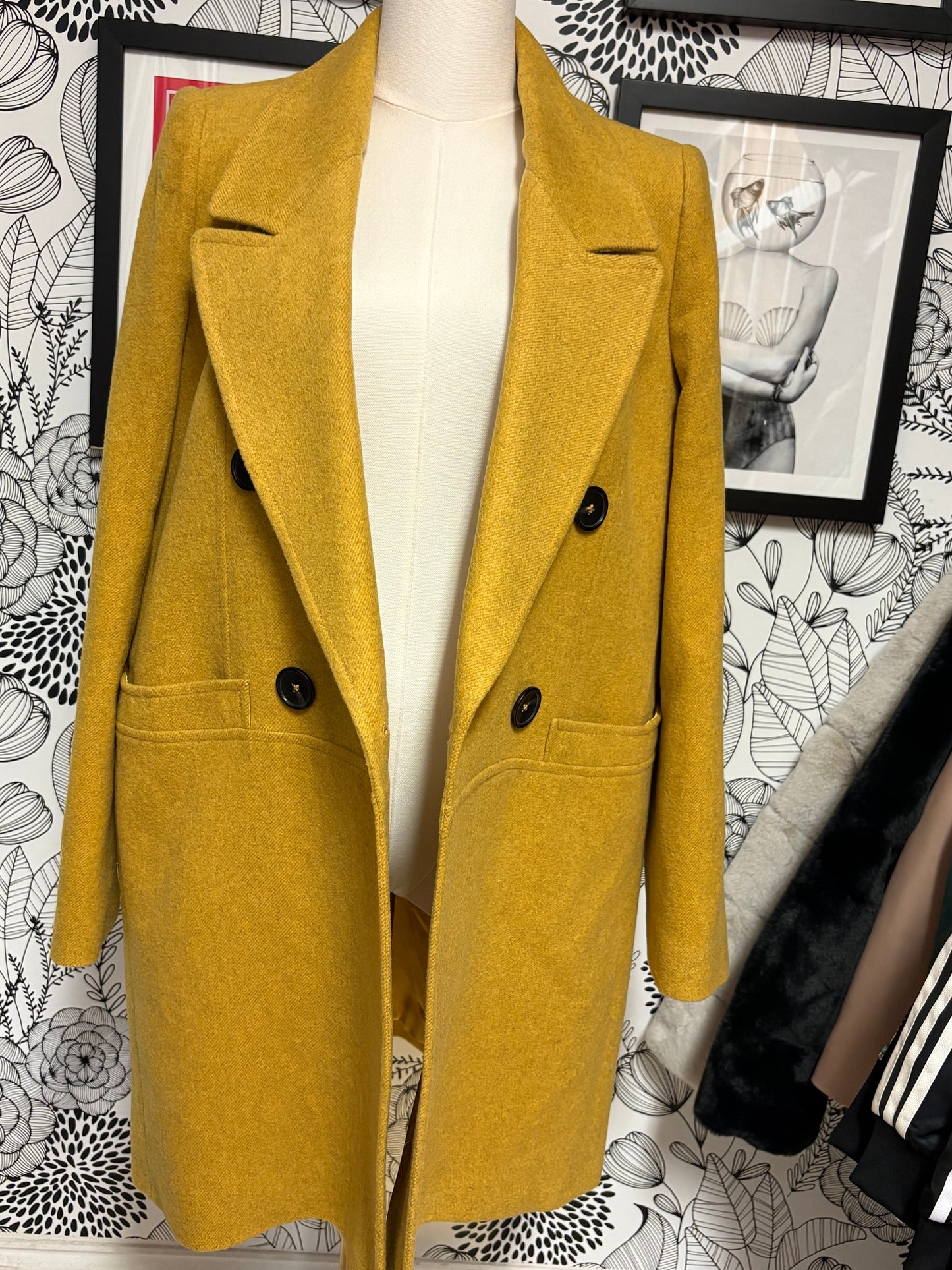 MNG Mango Mustard Yellow Double Breasted Wool Coat – New With Tags