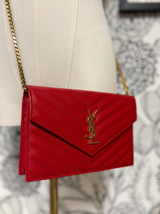 Saint Laurent Cassandre Envelope Chain Wallet in Lambskin – Deeply Red

Current Retail: $1,500 + tax (direct from YSL)