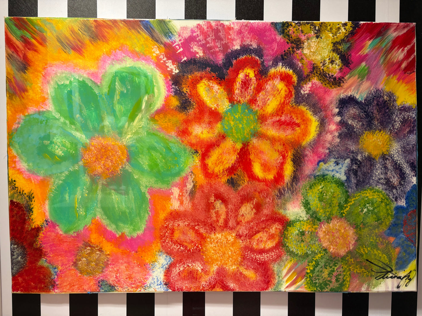 Bloom Anyway 🌸 Original Mixed-Media Painting by Jiah
24” x 36” | Hand-Painted | Signed Original | Resin Finish