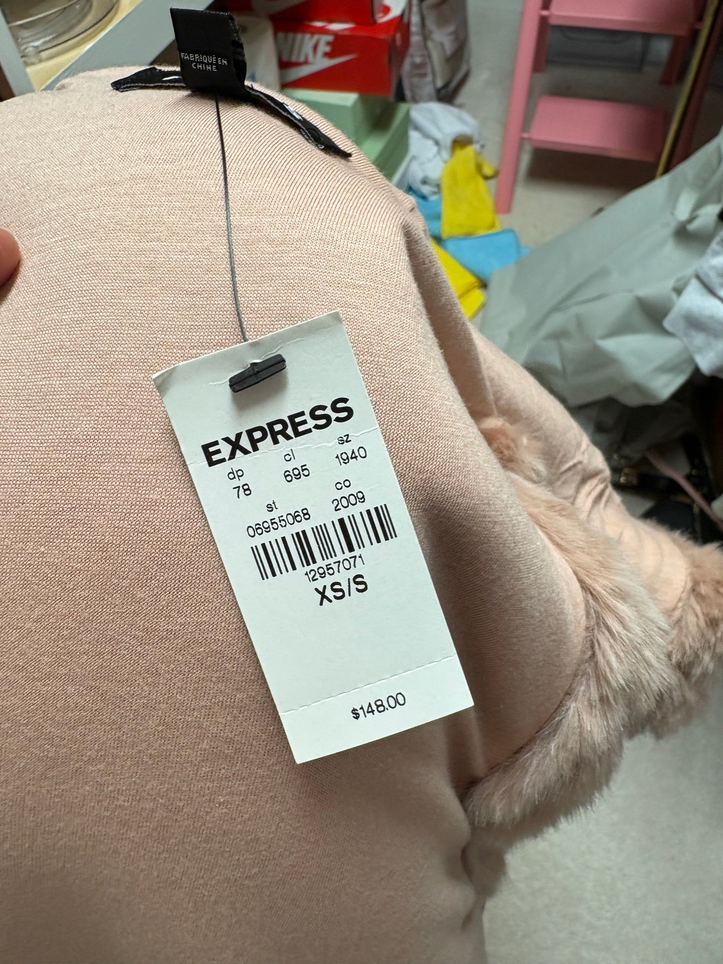 Express Faux-Fur Hooded Vest – Blush Nude (XS/S, NWT)