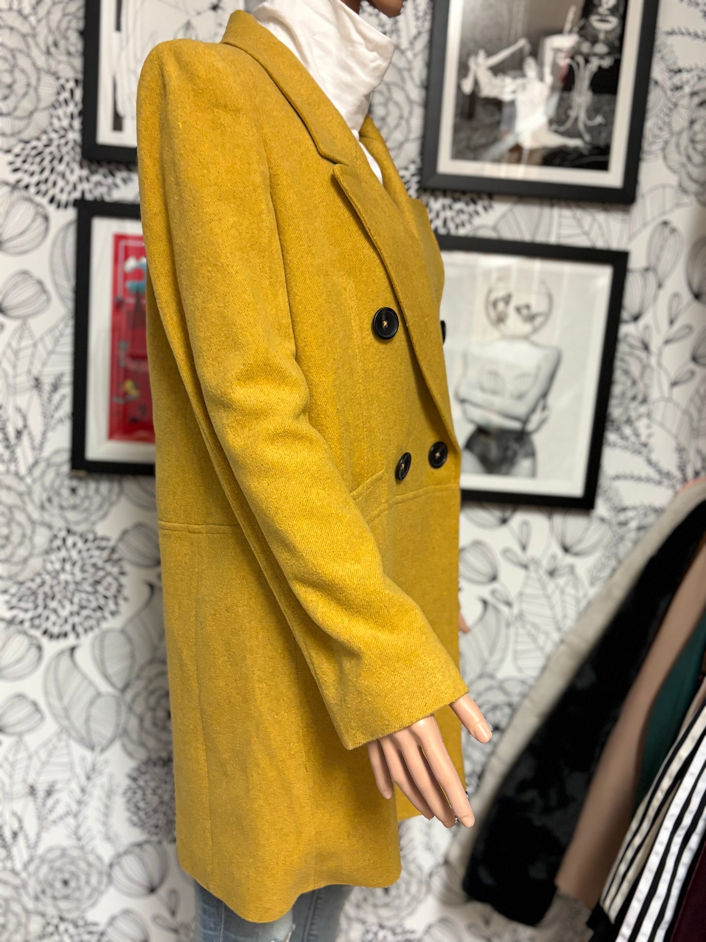 MNG Mango Mustard Yellow Double Breasted Wool Coat – New With Tags