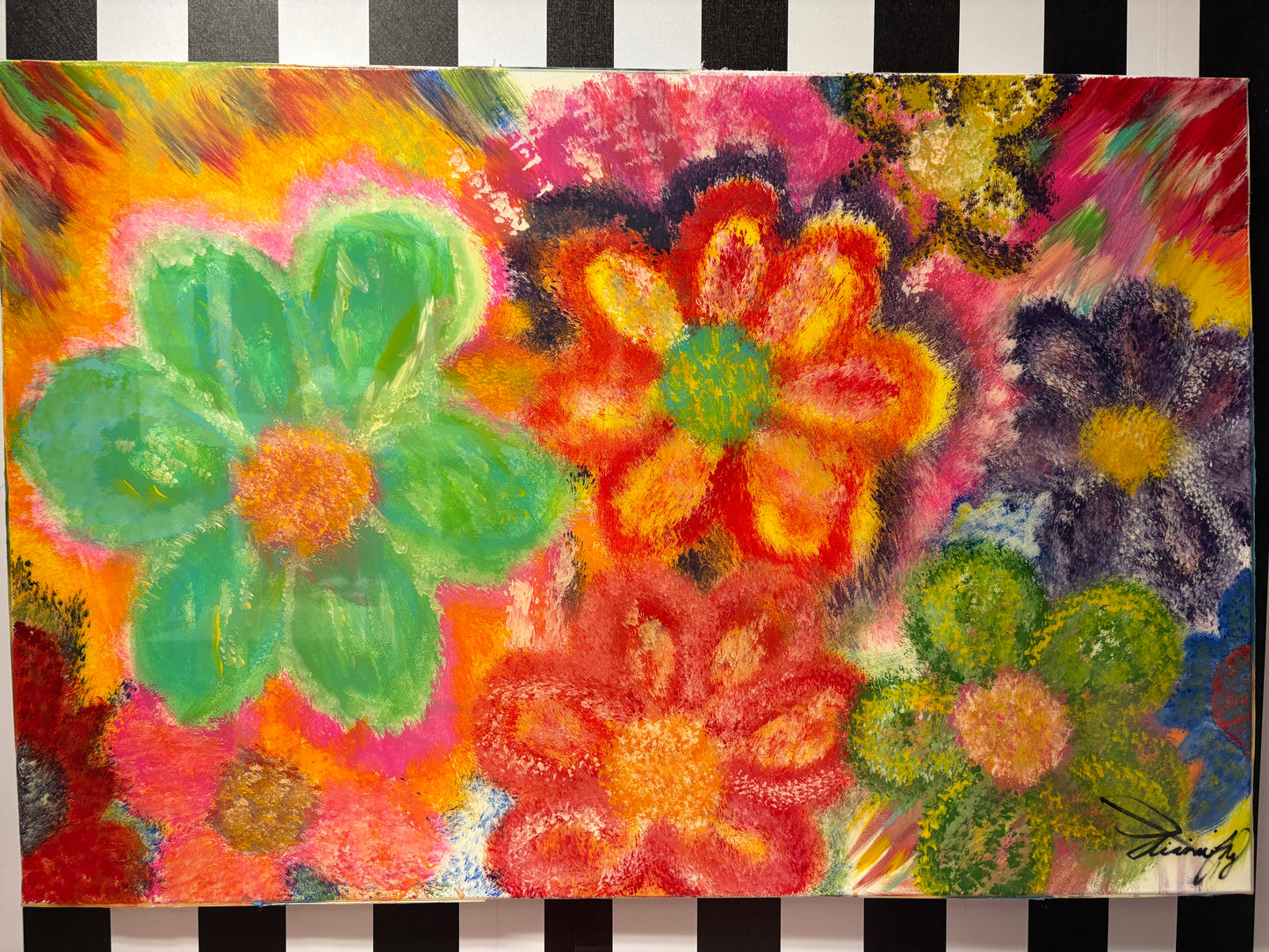 Bloom Anyway 🌸 Original Mixed-Media Painting by Jiah
24” x 36” | Hand-Painted | Signed Original | Resin Finish