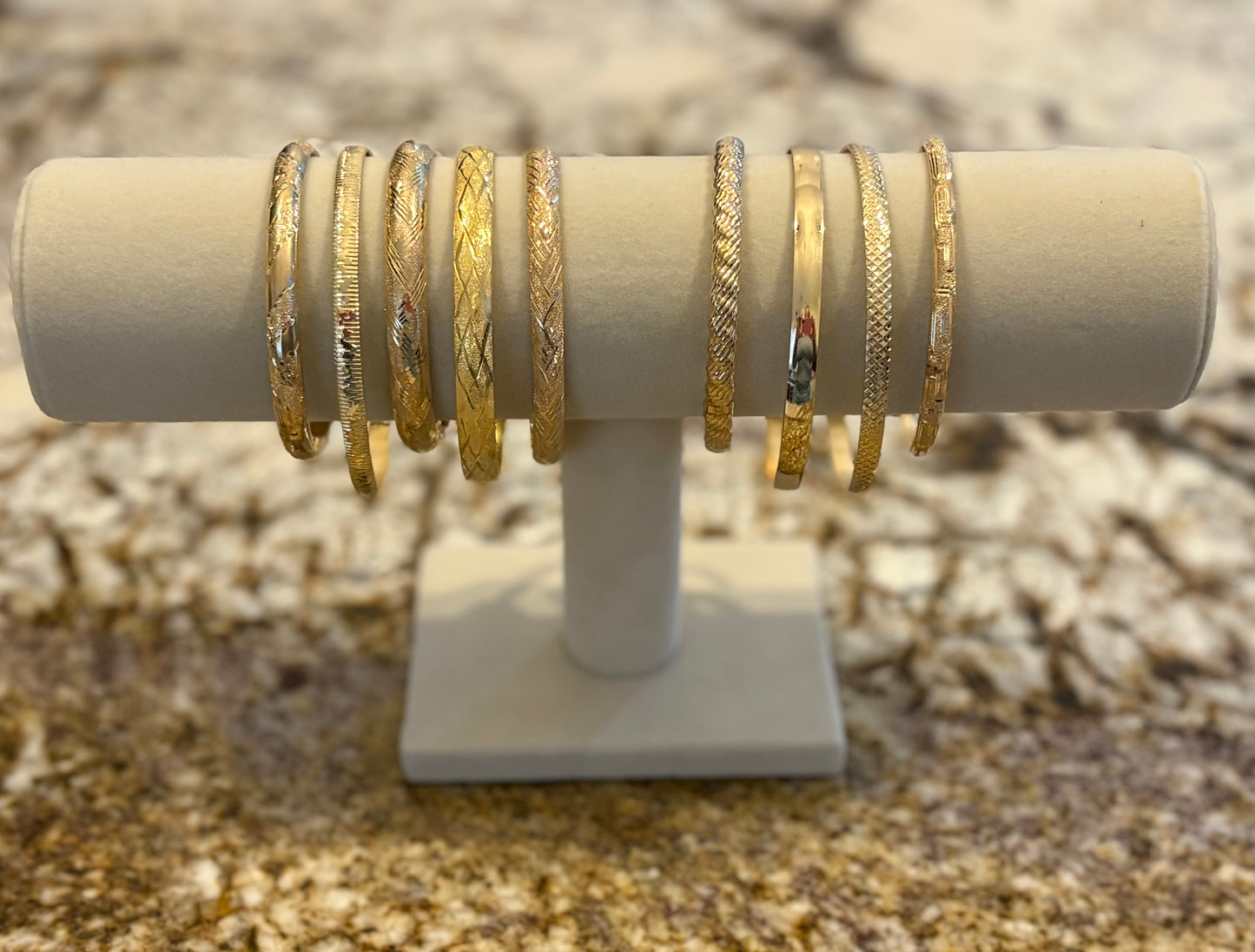 10K Solid Gold Textured Bangle Bracelet