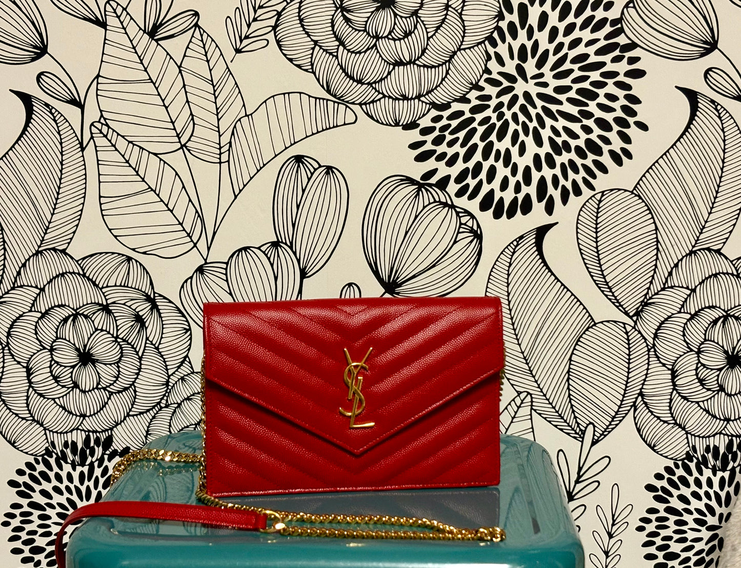 YSL Red Leather Chain Bag