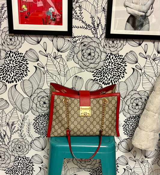 Gucci Padlock GG Supreme Tote – Red Leather Trim